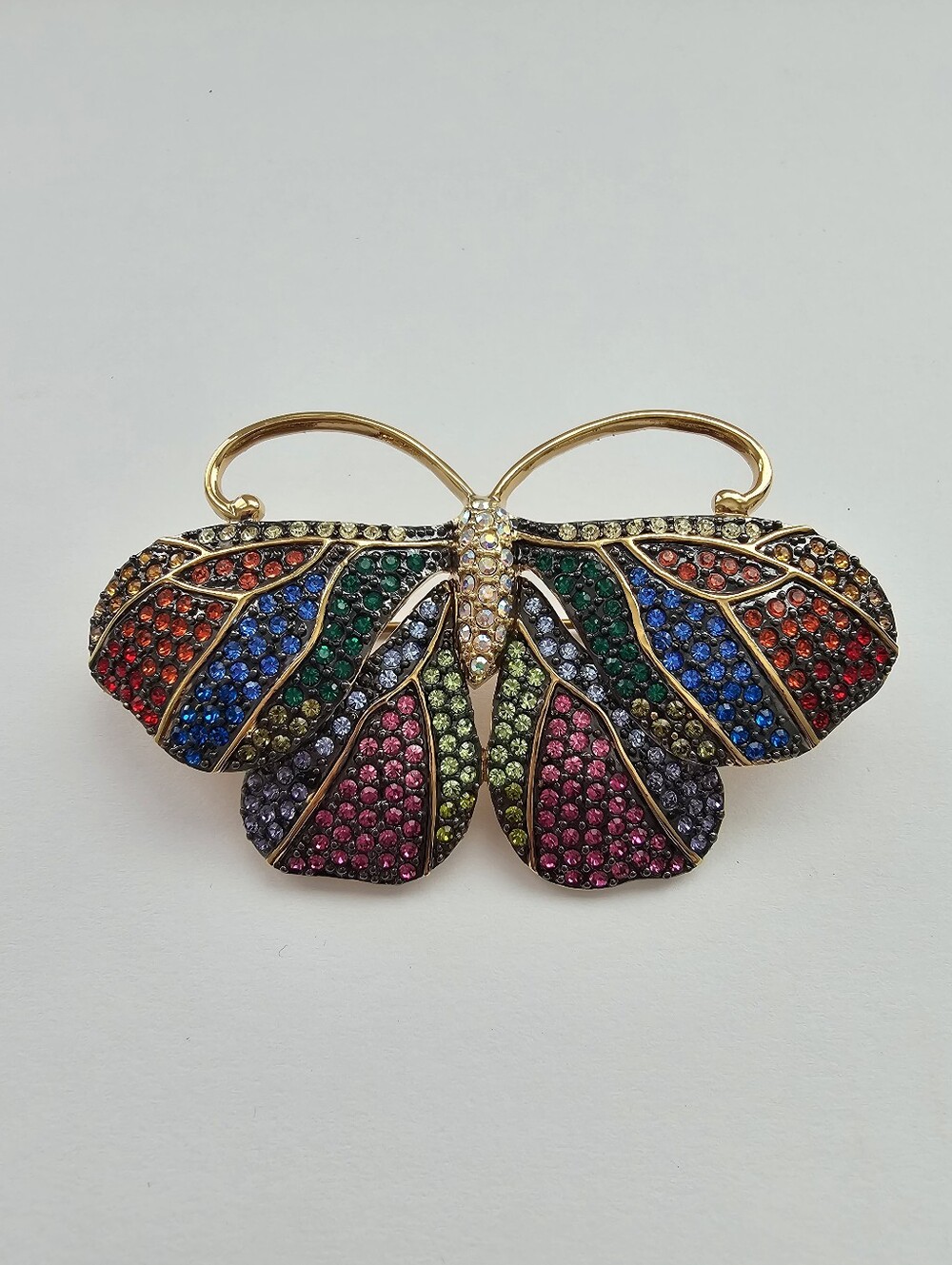 Joan Rivers Classics French Rainbow Moth Brooch Vintage Multi Color Swarovski